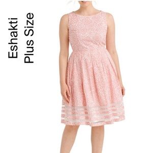 COPY - eShakti Plus Size Pink White Fit Flare Dre…